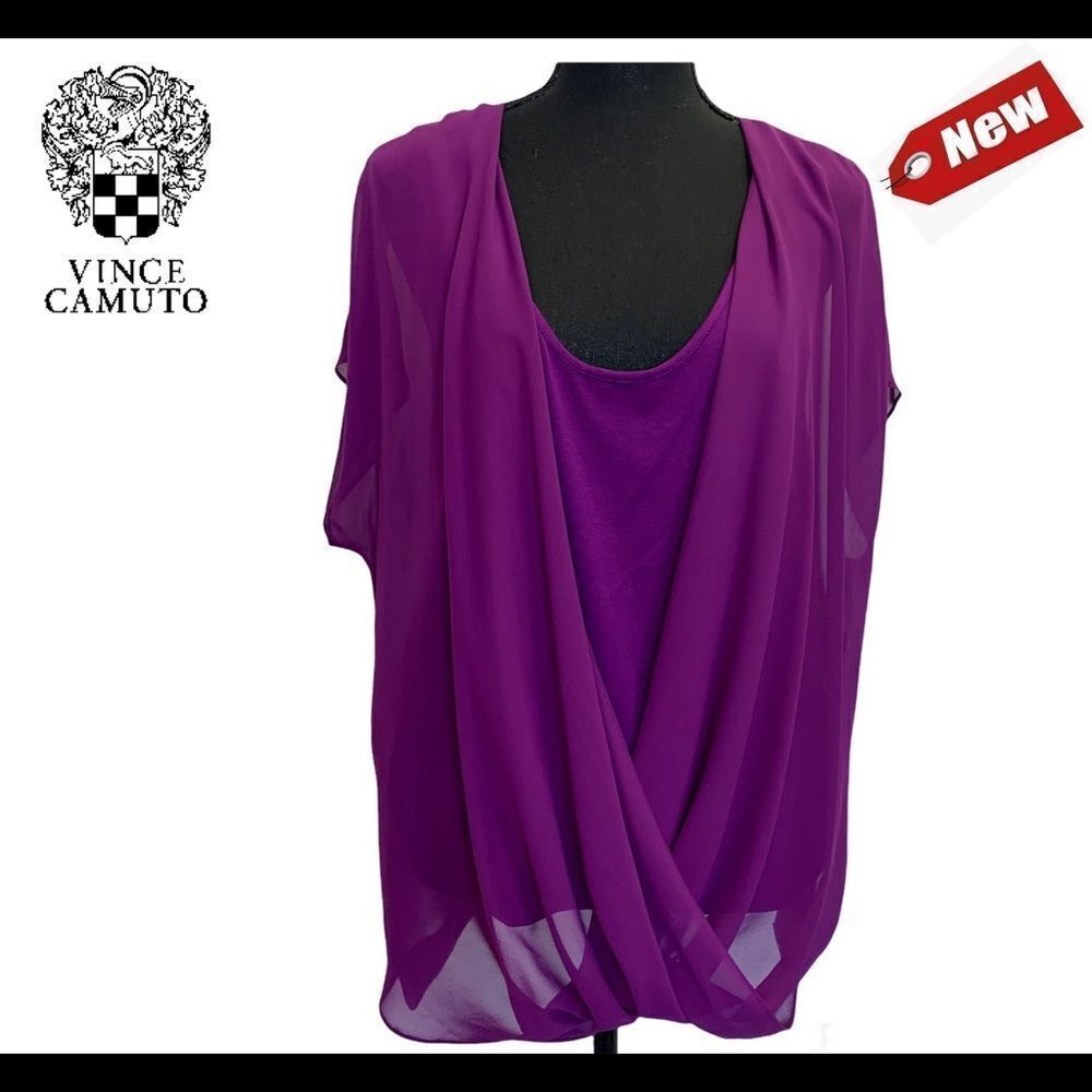 Vince Camuto purple short sleeve chiffon draped blouse Sz XL NWT New with tag